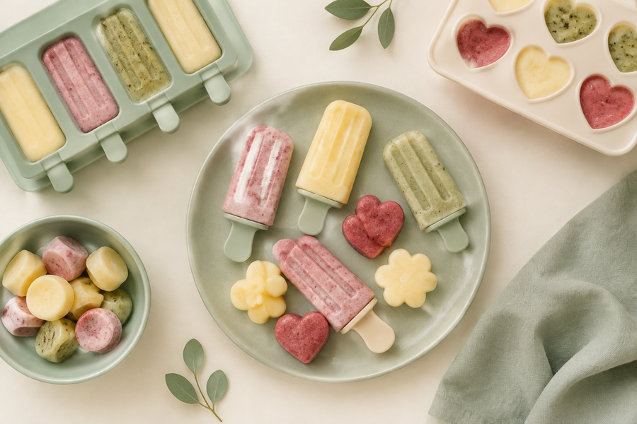 Breastmilk popsicles flat lay